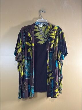 HC1167  Notations Rayon XL Women's Floral Print Short Sleeve Shirt
